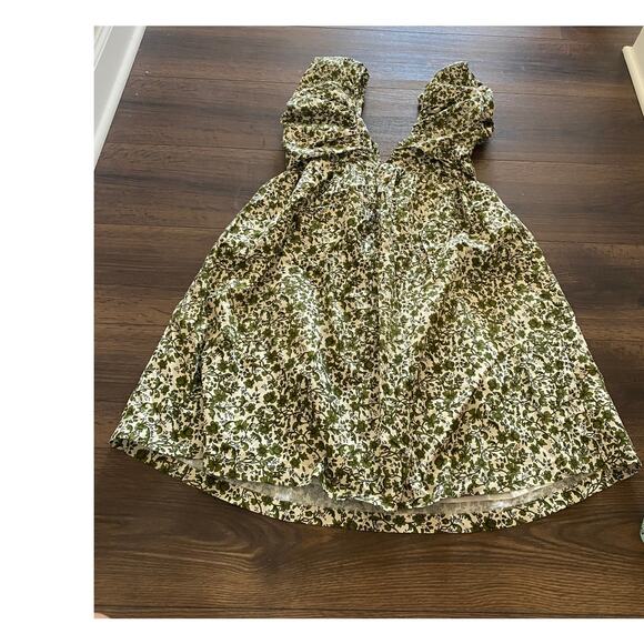o.p.t Didi Dress Green Floral Puff Sleeve Mini Velvet Bow Size S (Zipper Issue) - Picture 14 of 15